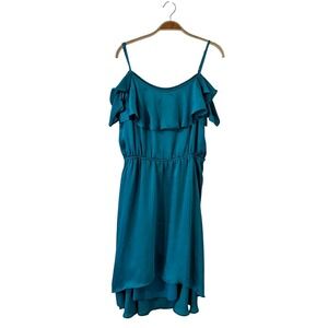 Bisou Bisou Turquoise Teal Off Shoulder Y2k Frilly Adjustable Dress Size 12 NWOT